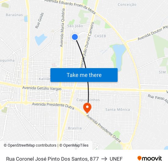 Rua Coronel José Pinto Dos Santos, 877 to UNEF map