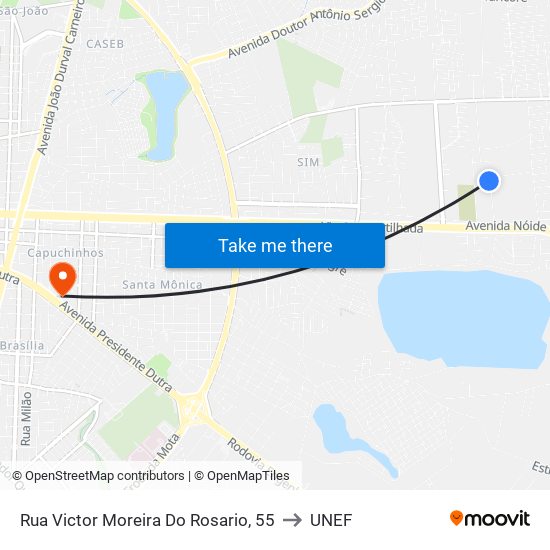 Rua Victor Moreira Do Rosario, 55 to UNEF map