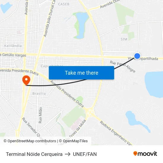Terminal Nóide Cerqueira to UNEF/FAN map
