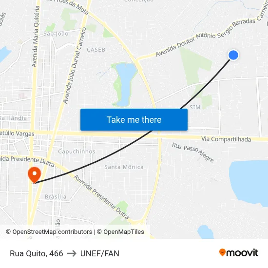 Rua Quito, 466 to UNEF/FAN map
