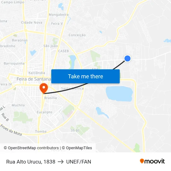 Rua Alto Urucu, 1838 to UNEF/FAN map