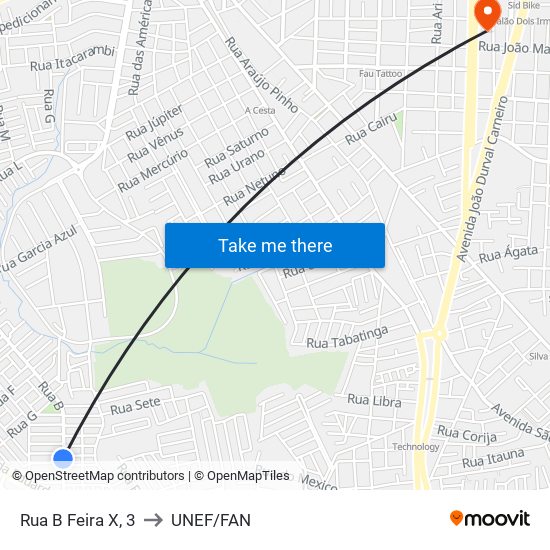 Rua B Feira X, 3 to UNEF/FAN map