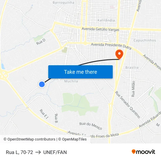 Rua L, 70-72 to UNEF/FAN map