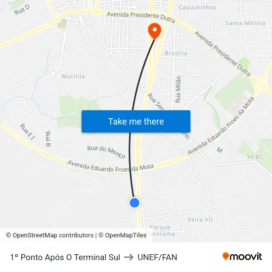 1º Ponto Após O Terminal Sul to UNEF/FAN map