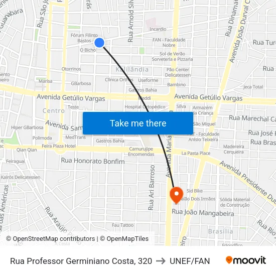 Rua Professor Germiniano Costa, 320 to UNEF/FAN map