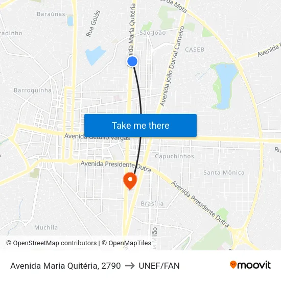 Avenida Maria Quitéria, 2790 to UNEF/FAN map