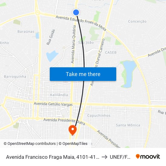 Avenida Francisco Fraga Maia, 4101-4119 to UNEF/FAN map