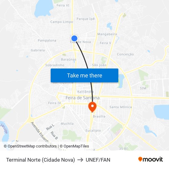 Terminal Norte (Cidade Nova) to UNEF/FAN map
