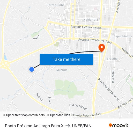 Ponto Próximo Ao Largo Feira X to UNEF/FAN map