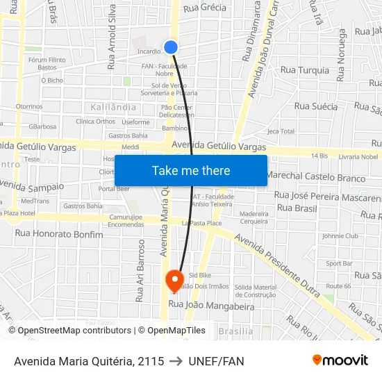 Avenida Maria Quitéria, 2115 to UNEF/FAN map