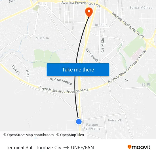 Terminal Sul | Tomba - Cis to UNEF/FAN map