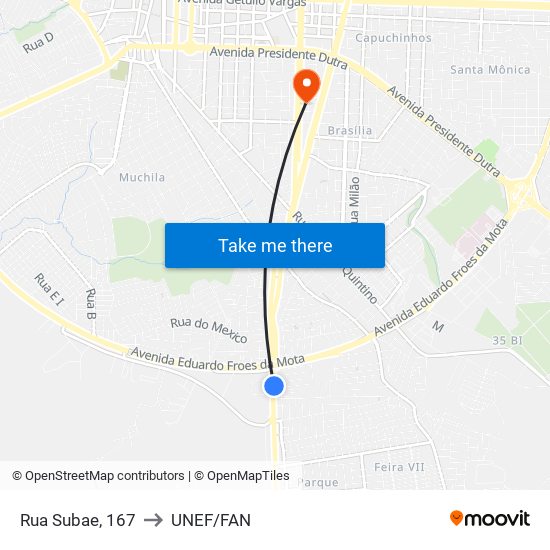 Rua Subae, 167 to UNEF/FAN map