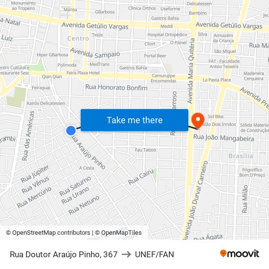 Rua Doutor Araújo Pinho, 367 to UNEF/FAN map