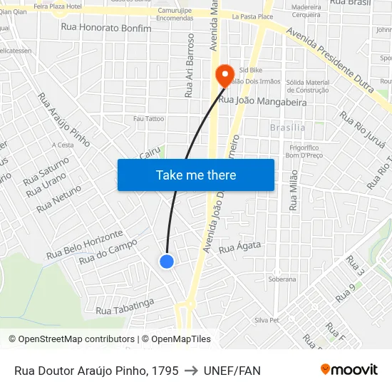 Rua Doutor Araújo Pinho, 1795 to UNEF/FAN map