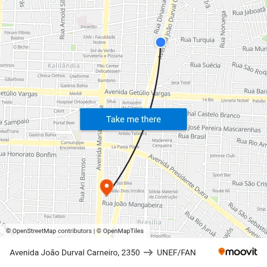 Avenida João Durval Carneiro, 2350 to UNEF/FAN map