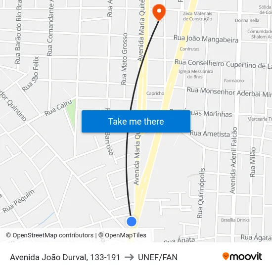 Avenida João Durval, 133-191 to UNEF/FAN map