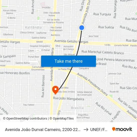 Avenida João Durval Carneiro, 2200-2232 to UNEF/FAN map