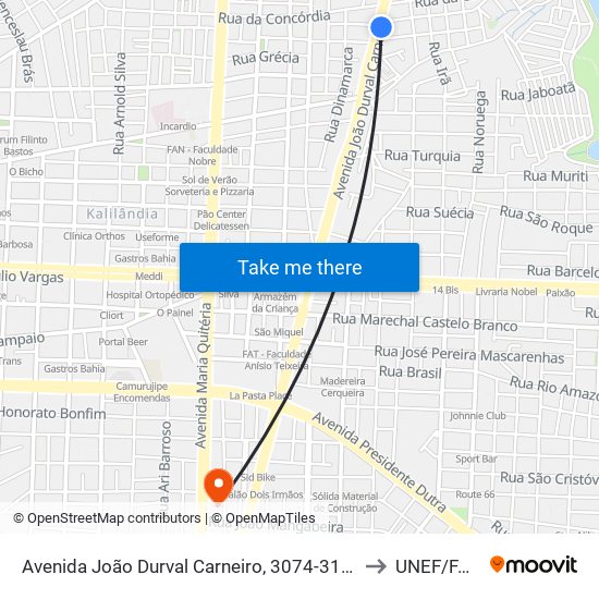 Avenida João Durval Carneiro, 3074-3100 to UNEF/FAN map