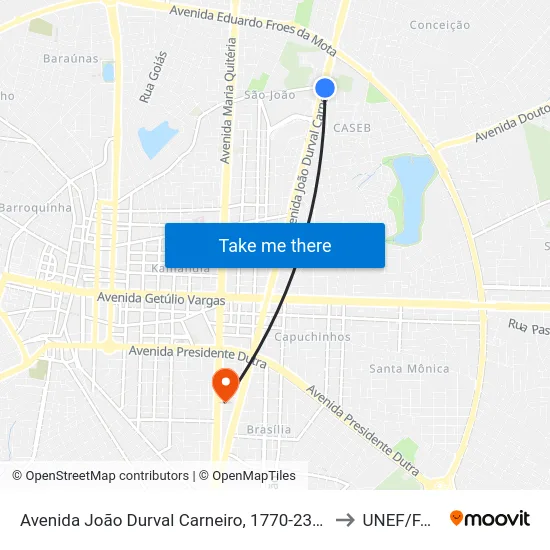 Avenida João Durval Carneiro, 1770-2348 to UNEF/FAN map