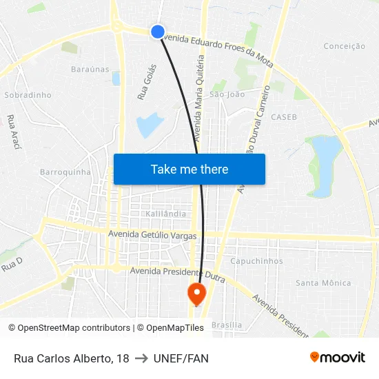 Rua Carlos Alberto, 18 to UNEF/FAN map