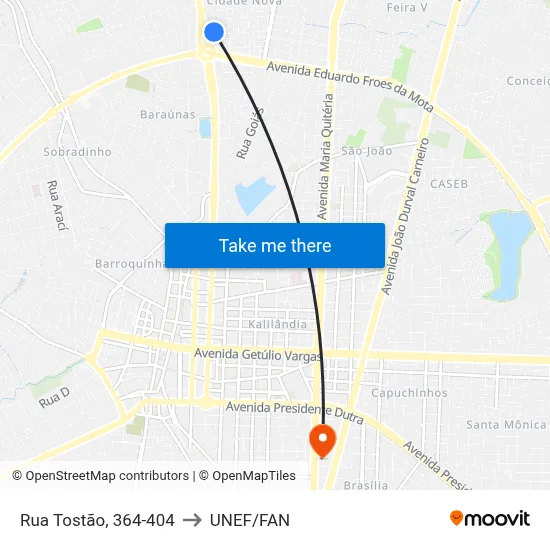 Rua Tostão, 364-404 to UNEF/FAN map