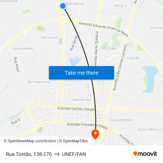 Rua Tostão, 138-270 to UNEF/FAN map