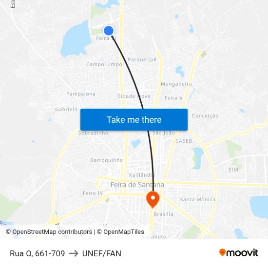 Rua O, 661-709 to UNEF/FAN map