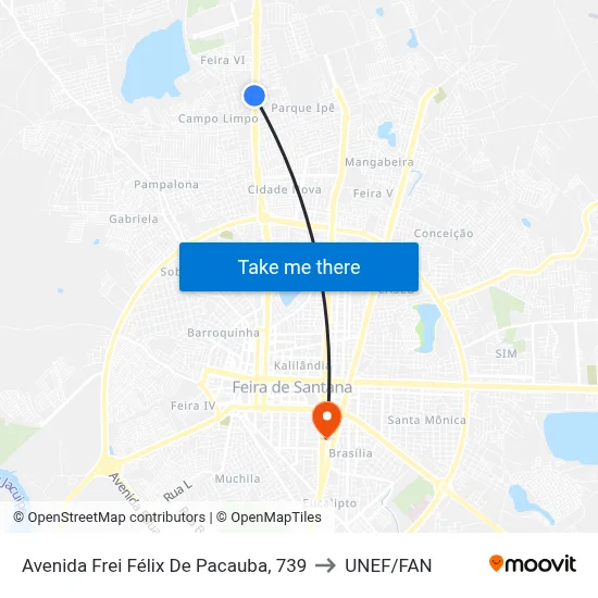 Avenida Frei Félix De Pacauba, 739 to UNEF/FAN map
