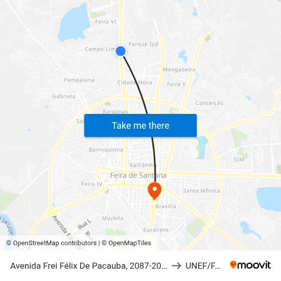 Avenida Frei Félix De Pacauba, 2087-2097 to UNEF/FAN map