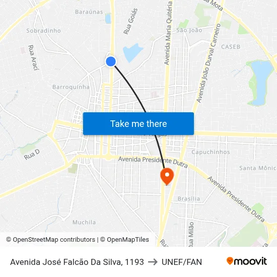 Avenida José Falcão Da Silva, 1193 to UNEF/FAN map
