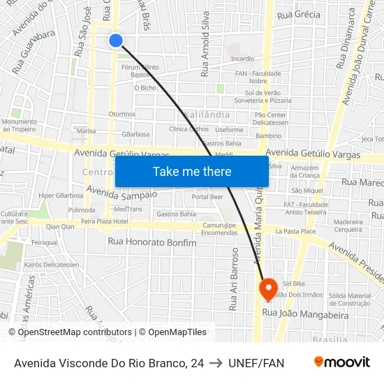 Avenida Visconde Do Rio Branco, 24 to UNEF/FAN map