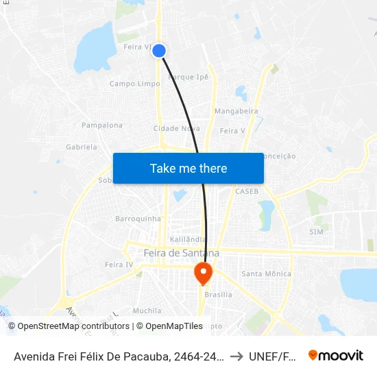 Avenida Frei Félix De Pacauba, 2464-2488 to UNEF/FAN map