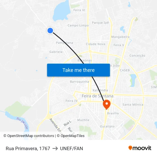 Rua Primavera, 1767 to UNEF/FAN map
