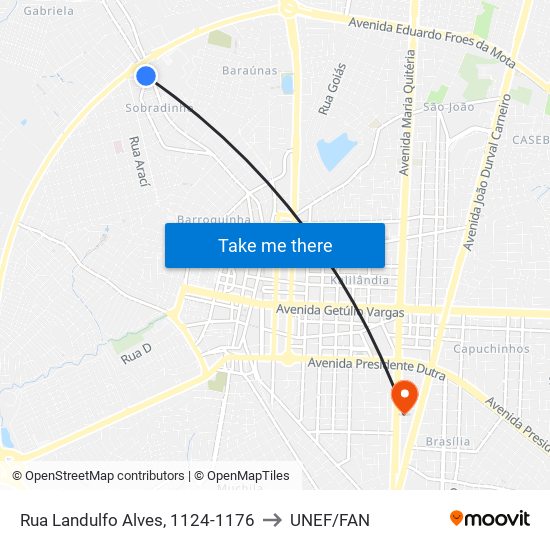 Rua Landulfo Alves, 1124-1176 to UNEF/FAN map