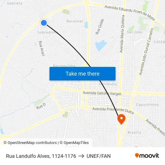 Rua Landulfo Alves, 1124-1176 to UNEF/FAN map