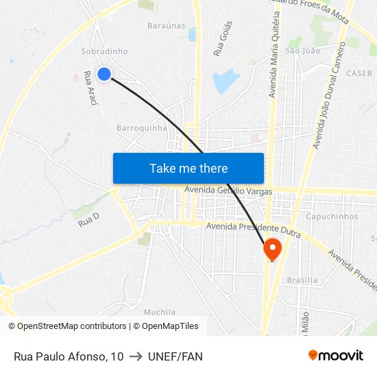 Rua Paulo Afonso, 10 to UNEF/FAN map