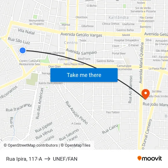 Rua Ipira, 117-A to UNEF/FAN map