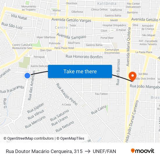 Rua Doutor Macário Cerqueira, 315 to UNEF/FAN map