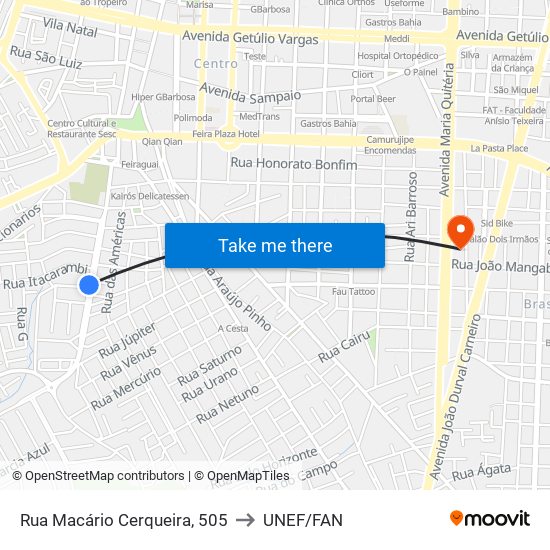 Rua Macário Cerqueira, 505 to UNEF/FAN map