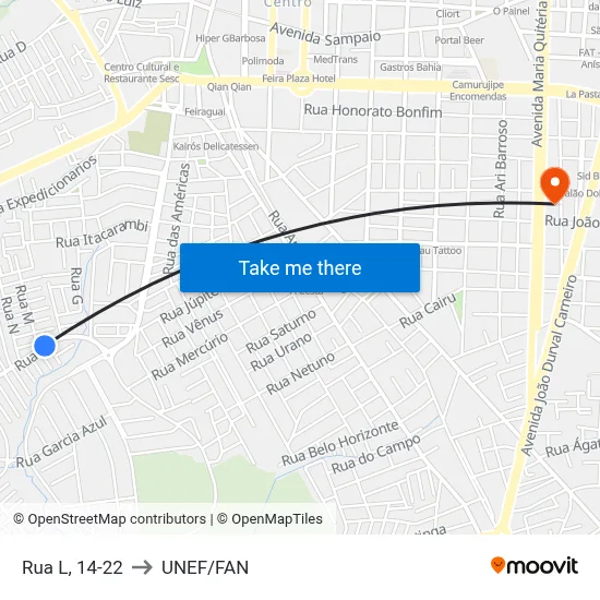 Rua L, 14-22 to UNEF/FAN map