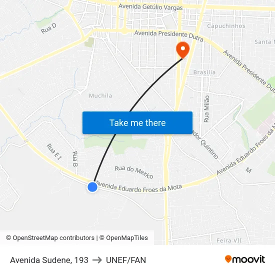 Avenida Sudene, 193 to UNEF/FAN map