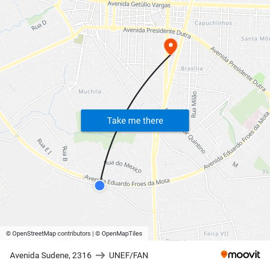 Avenida Sudene, 2316 to UNEF/FAN map