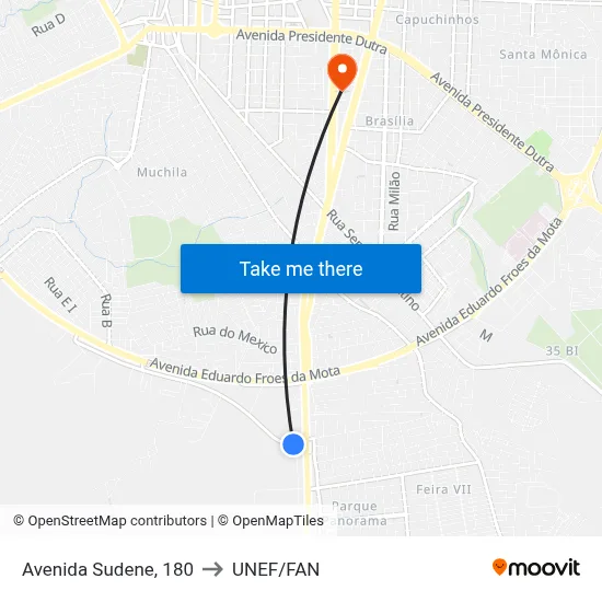 Avenida Sudene, 180 to UNEF/FAN map