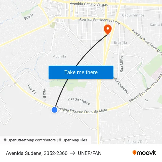Avenida Sudene, 2352-2360 to UNEF/FAN map