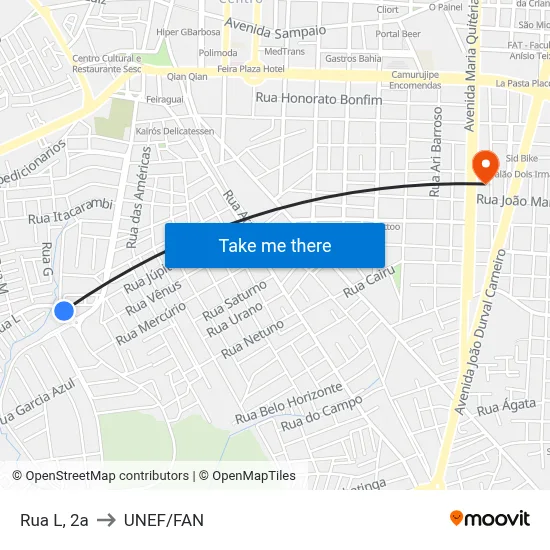 Rua L, 2a to UNEF/FAN map