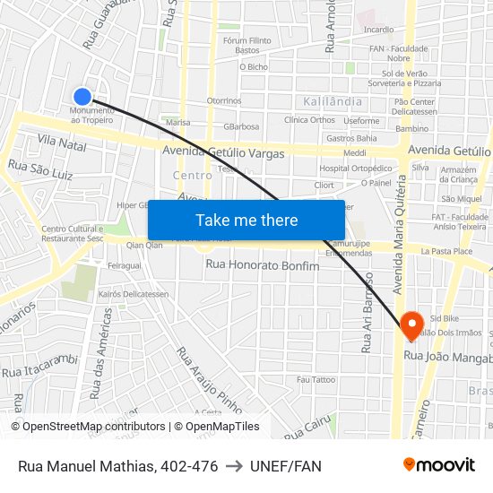 Rua Manuel Mathias, 402-476 to UNEF/FAN map