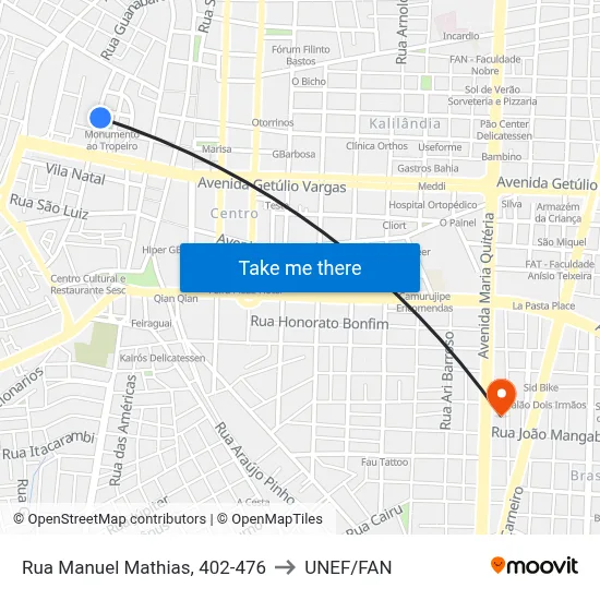 Rua Manuel Mathias, 402-476 to UNEF/FAN map