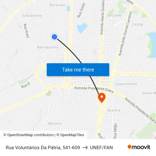 Rua Voluntários Da Pátria, 541-609 to UNEF/FAN map