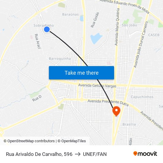 Rua Arivaldo De Carvalho, 596 to UNEF/FAN map