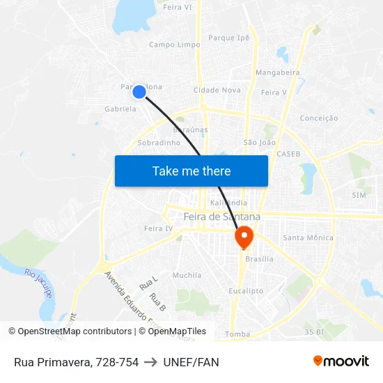 Rua Primavera, 728-754 to UNEF/FAN map